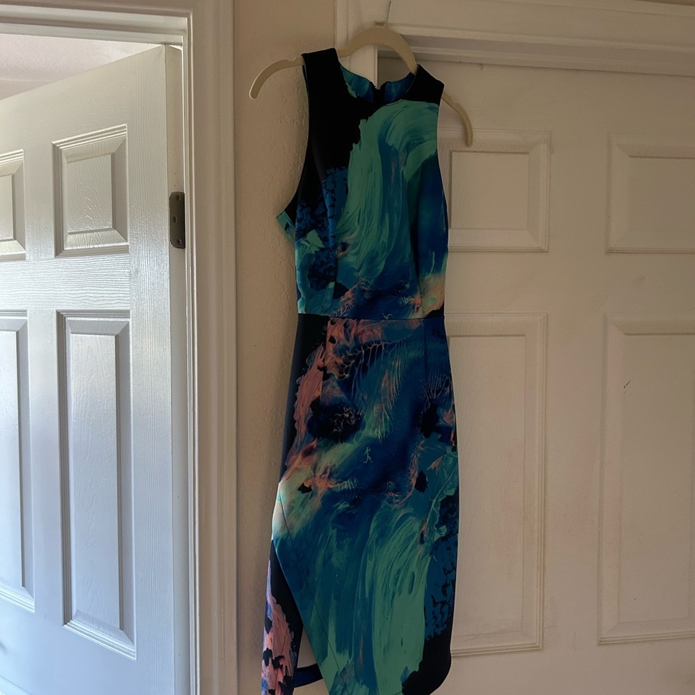 Abstract Blue and Green Sleeveless Dress